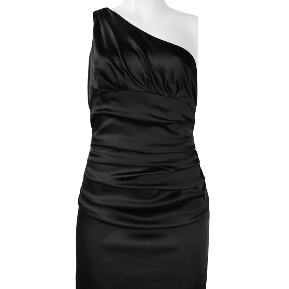 SUZI CHIN PETITE ONE SHOULDER RUCHED SOLID SATIN DRESS